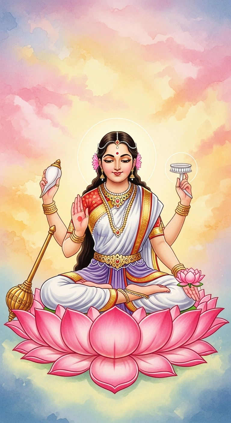 Siddhidatri Mata on Lotus - Divine Grace & Sky